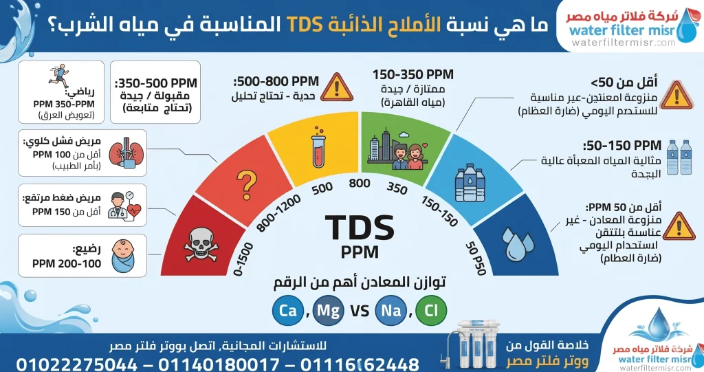 ما هى نسبة الاملاح الذائبة TDS المناسبة فى مياة الشرب