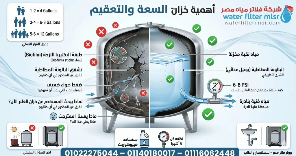 أهمية خزان فلتر المياة كم تبلغ سعتة وكيف تقوم بتعقيمة وتنظيفة بشكل دورى